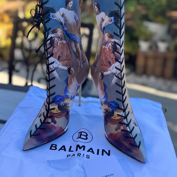 Balmain Multicolor Artistic Print Heeled Uria Boots - Picture 6 of 16